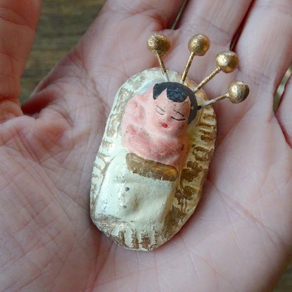 Rare Handcrafted Vintage Mexican Folk Art Christian Christmas Gold Nativity Set - Picture 7 of 13